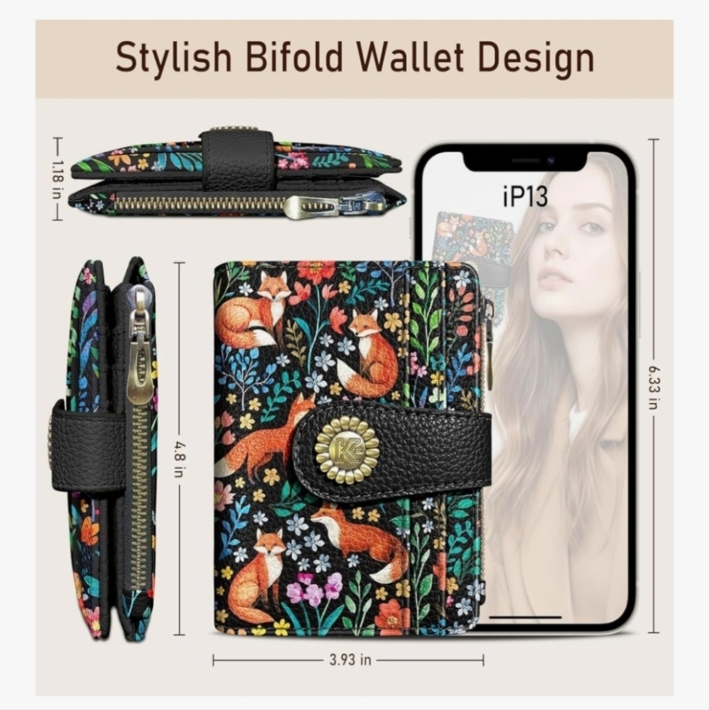 Colorful Fox Pattern RFID-Blocking Wallet - Picture 5 of 6
